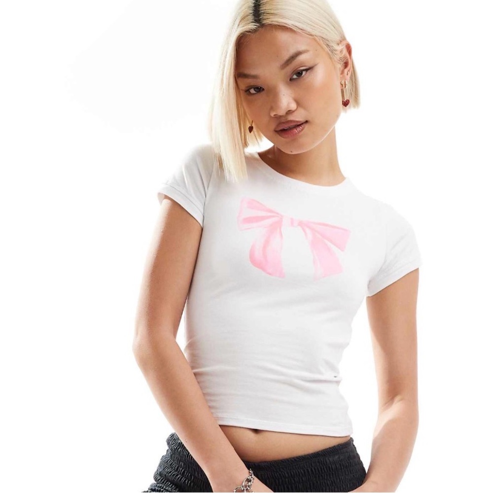 NEW ASOS Motel bow motif baby T-shirt in white and pink